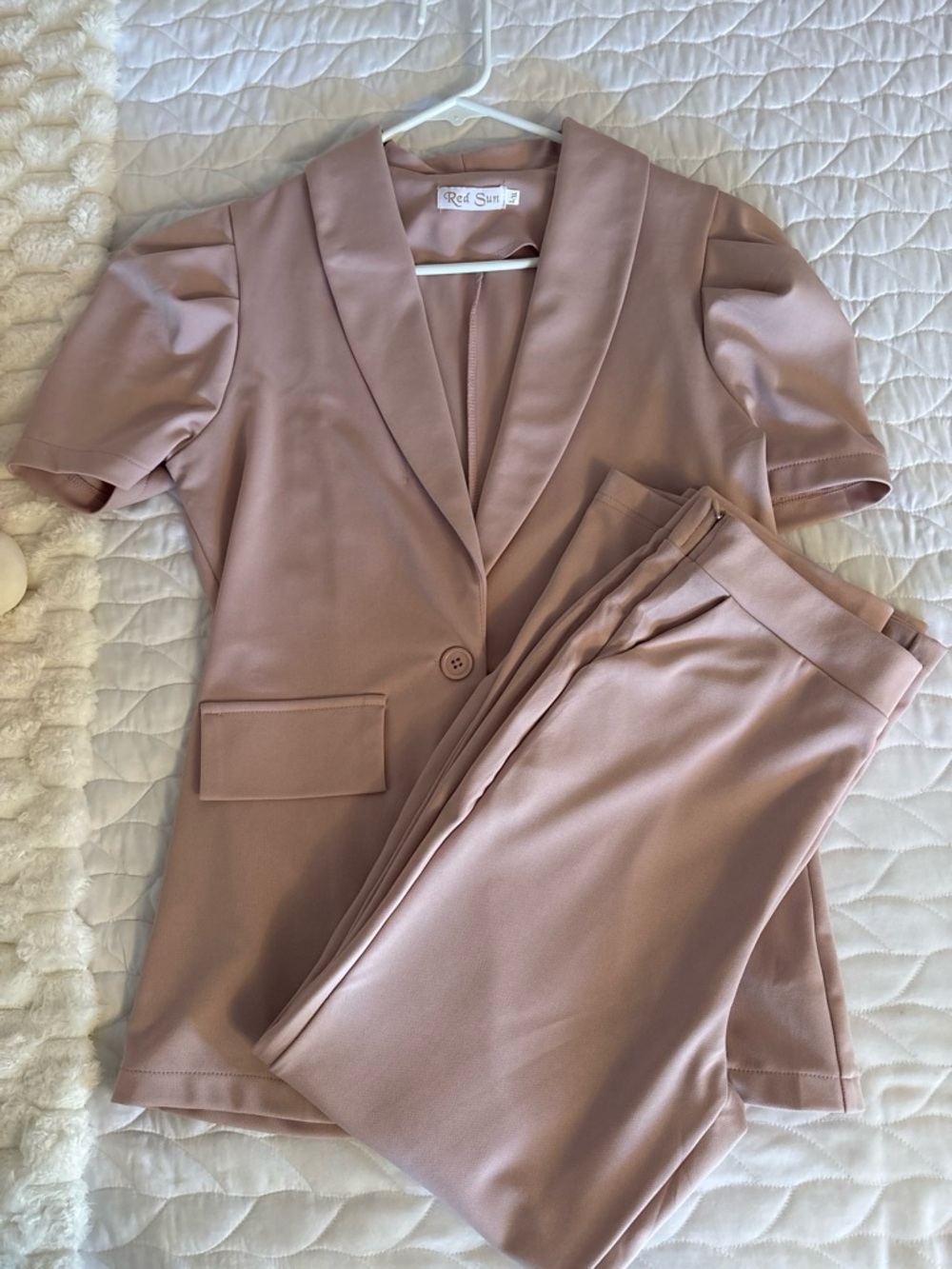 🌸Red Sun Women’s Pink 2-Piece Blazer & Pants Set L/XL Short Sleeve V-Neck